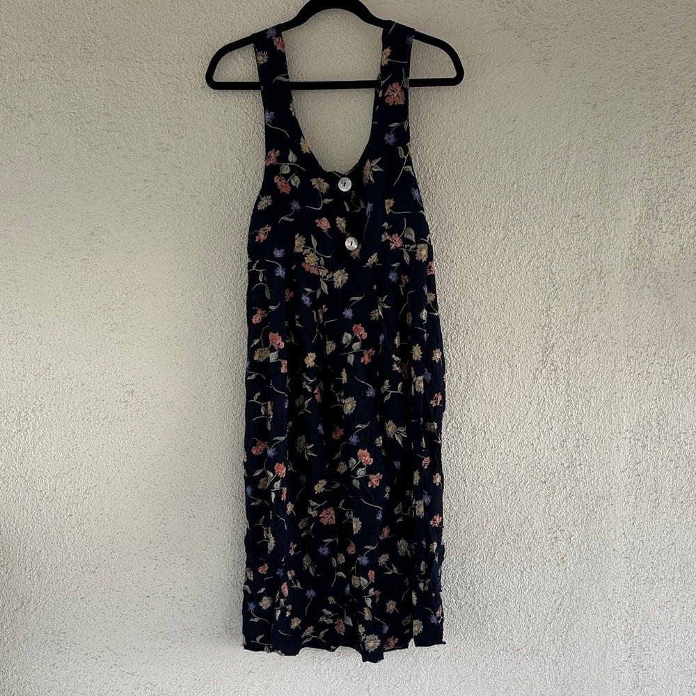 Floral Button-Front Midi Dress in Navy and Pink